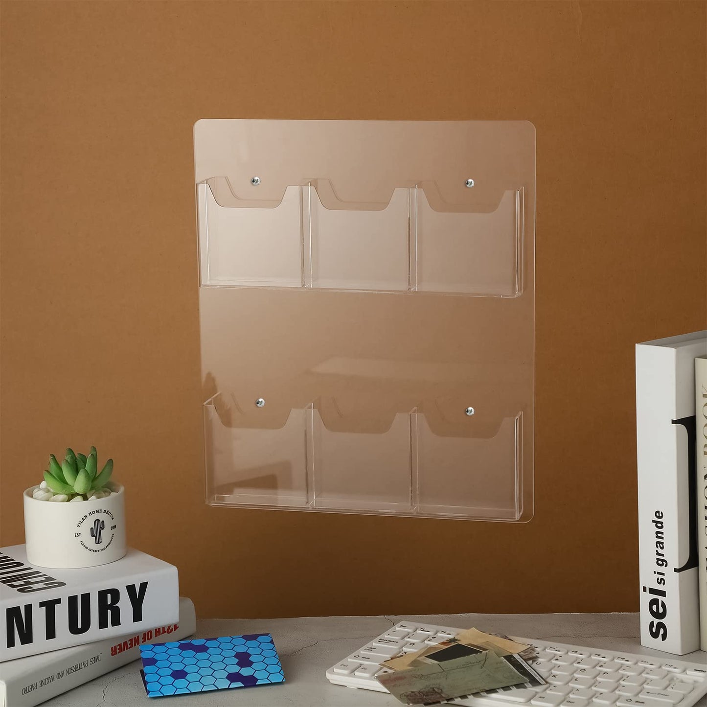 Eersida 2 Pack Acrylic Brochure Pamphlet Holder Wall Mount Clear Brochure Display Holder Plastic Trifold Flyer Rack Literature Storage Rack for Offices Waiting Room (6 Pockets, 15 x 13 Inch)