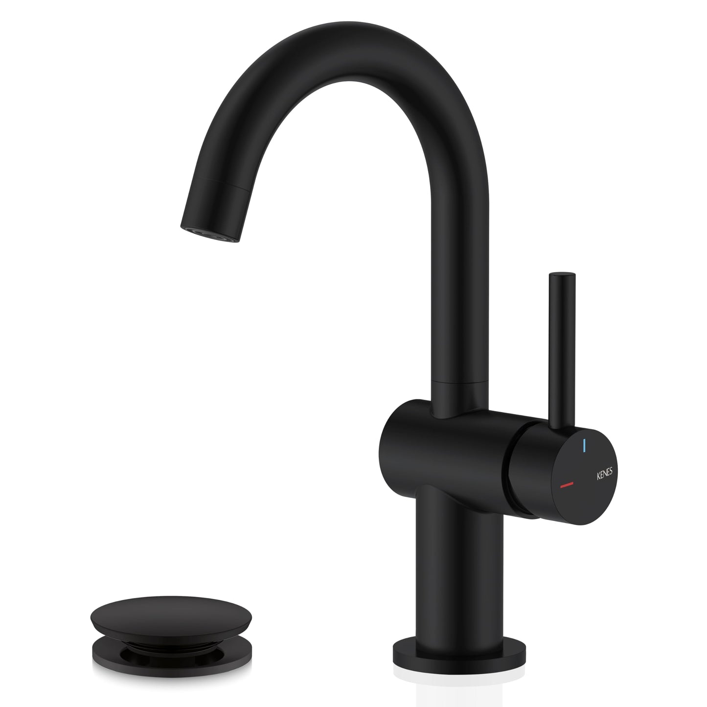 KENES Matte Black Bathroom Sink Faucet, Bathroom Faucets Single Handle Modern Prep Wet Bar Sink Faucets with Drain Assembly & Deck Plate, Farmhouse RV Camper Outdoor Utility Faucet, KE-9005B-2