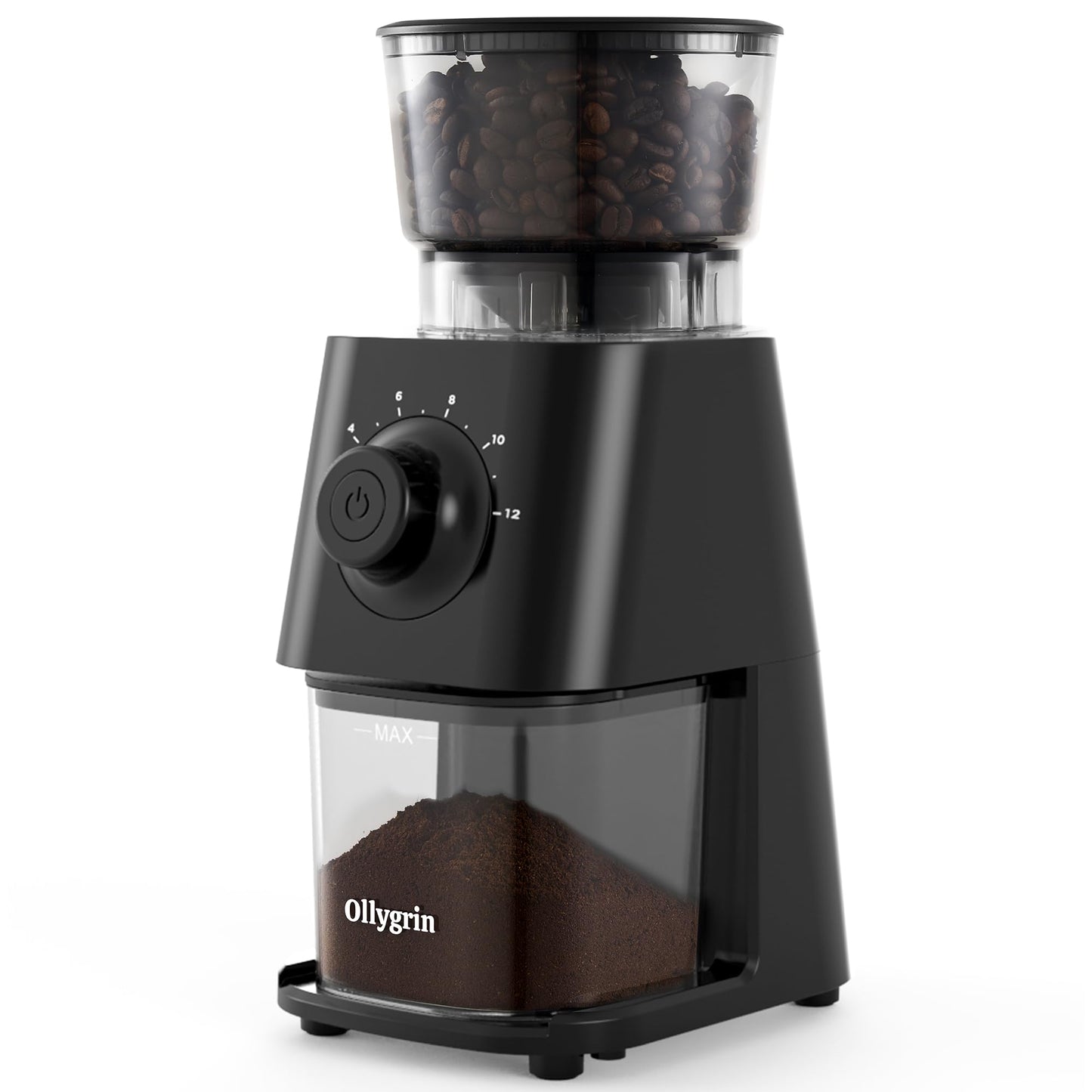 Ollygrin Conical Burr Coffee Grinder Electric, Coffee Grinder with 30 Grind Settings,Compact Burr Mill Grinder for Home Use, 2-12 Cups, Black