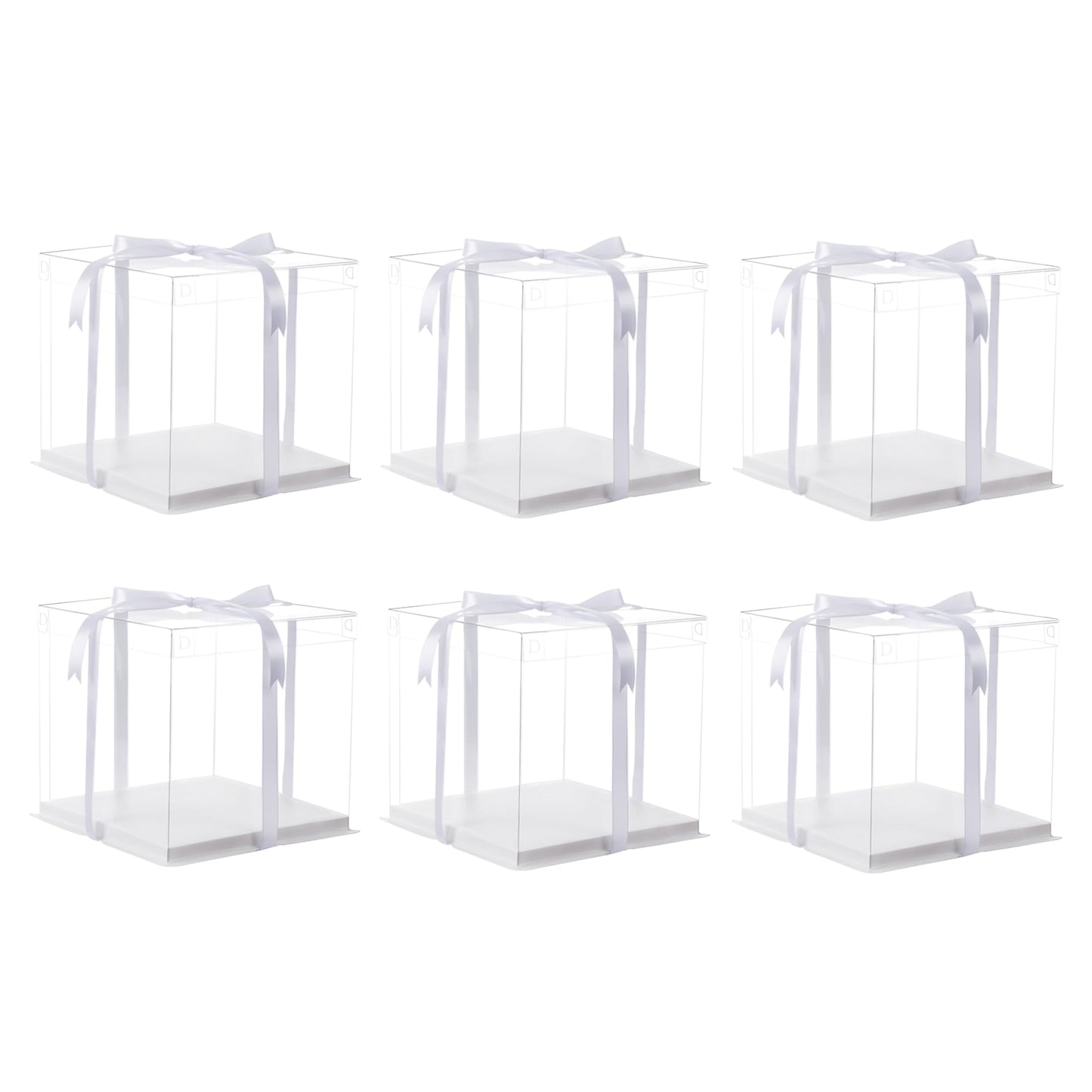XININSUN 14x14x12inch clear cake box with ribbon,12inch14inch tall cake boxes for tiered cakes,layer cake carrier,disposable cake containers for wedding birthday party and gift display-White