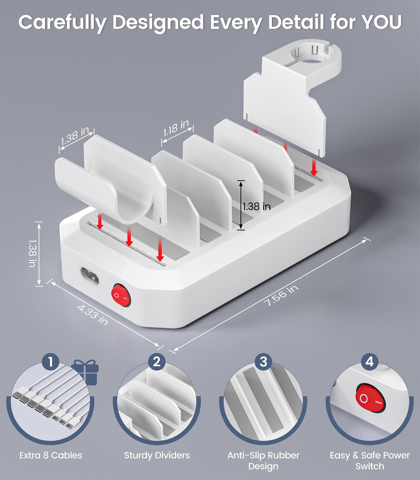 95W Fast Charging Station for Multiple Devices【UL & FCC Tested Safer Charging】 6-Port USB Charging Dock with 2 PD-Port, Compatible with iPhone/Android/MacBook/iPad/Tablet/Kindle/Apple Watch & More