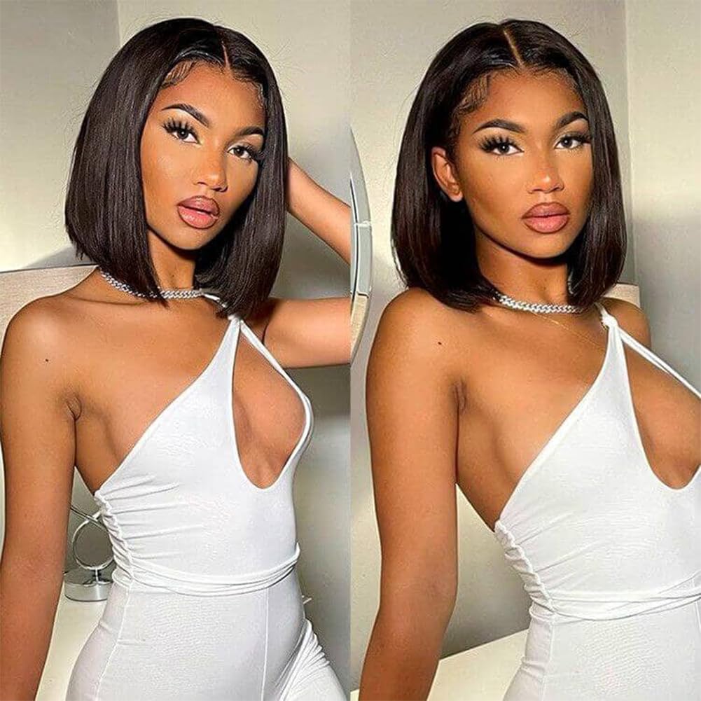 Star Show Bob Wig Glueless Wigs Human Hair Pre Plucked Pre-Cut 5×6 HD Lace Front Wigs Human Hair Bob Human Hair Wig Wigs Human Hair Glueless Human Hair Bleached Knots Wear And Go 12 Inch