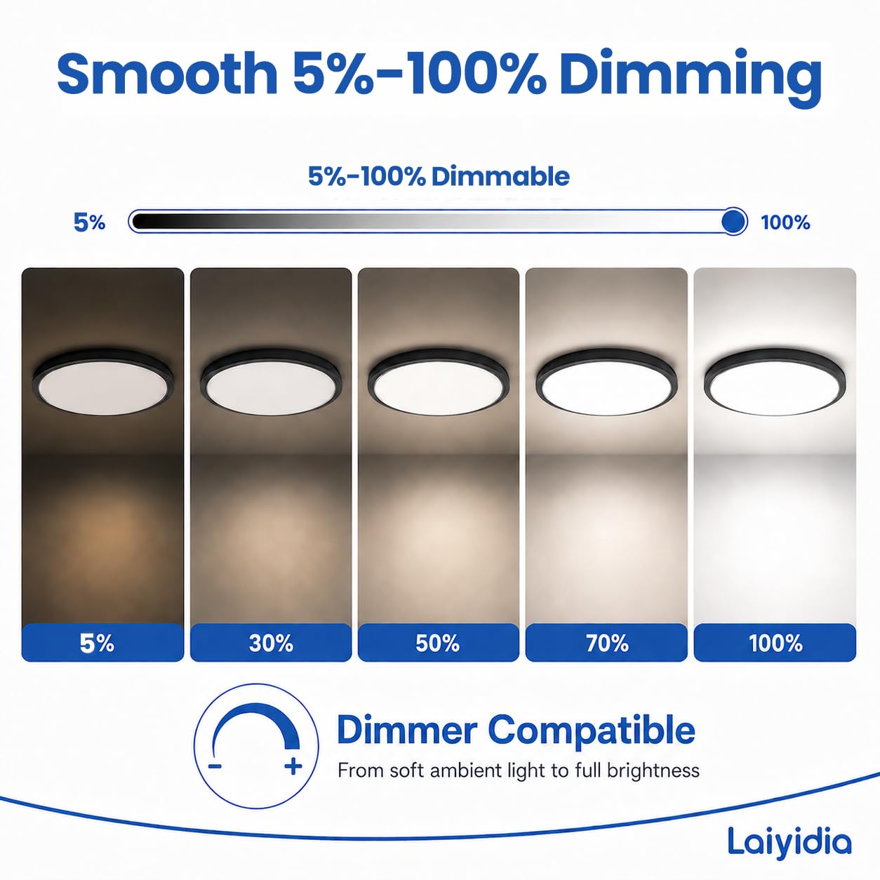 Laiyidia 6-Pack 12in Ultra Thin Flush Mount Ceiling Light, Dimmable 5CCT 2700K-6500K, 24W 2640LM, Hardwired Integrated LED Lighting Fixture for Bedroom Kitchen Hallway Laundry, Edge-lit, Black