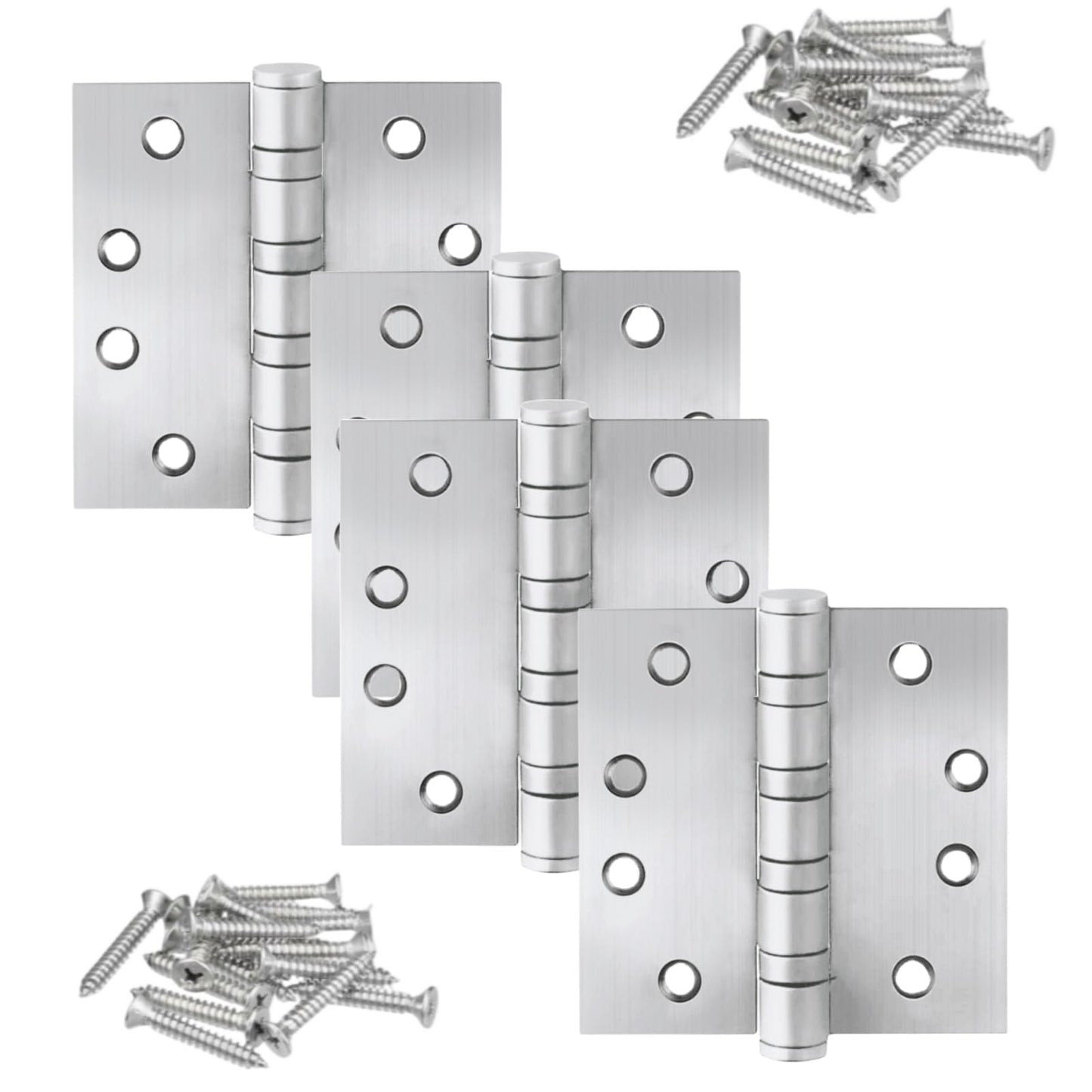 4in Stainless Steel Door Hinges, 4" x 4 inch Heavy Duty SS 304 for Salty Residential Environment Exterior and Interior Doors Security Swing,Non Removable Pin with Square Corner-4 Pack (4, Silver)