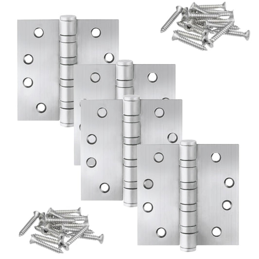 4in Stainless Steel Door Hinges, 4" x 4 inch Heavy Duty SS 304 for Salty Residential Environment Exterior and Interior Doors Security Swing,Non Removable Pin with Square Corner-4 Pack (4, Silver)