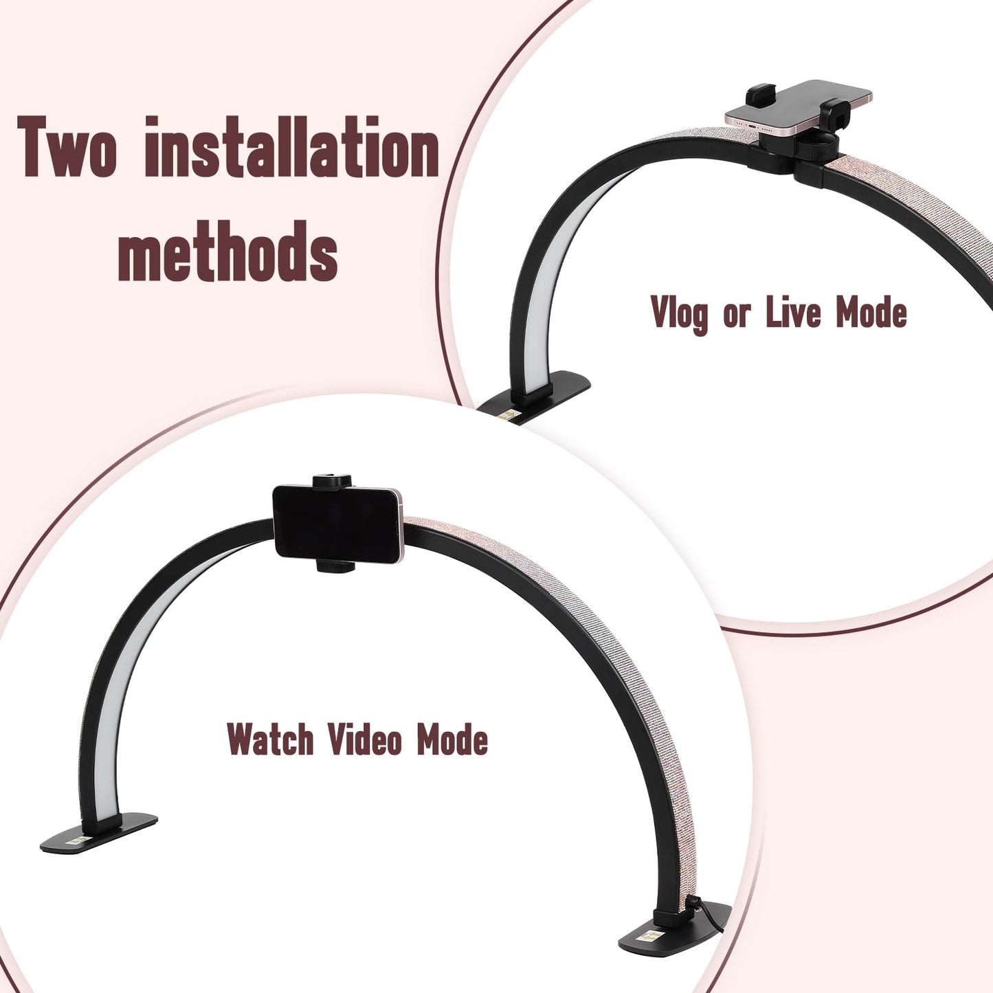 Half Moon Light for Nail Desk with Phone Holder, 28IN Folding Half-moon Lamp with Shinning Diamond, LED Light for Manicure, Eyelash Extension, Tattooing, Skin Management, Color Temperature 3000-6500K