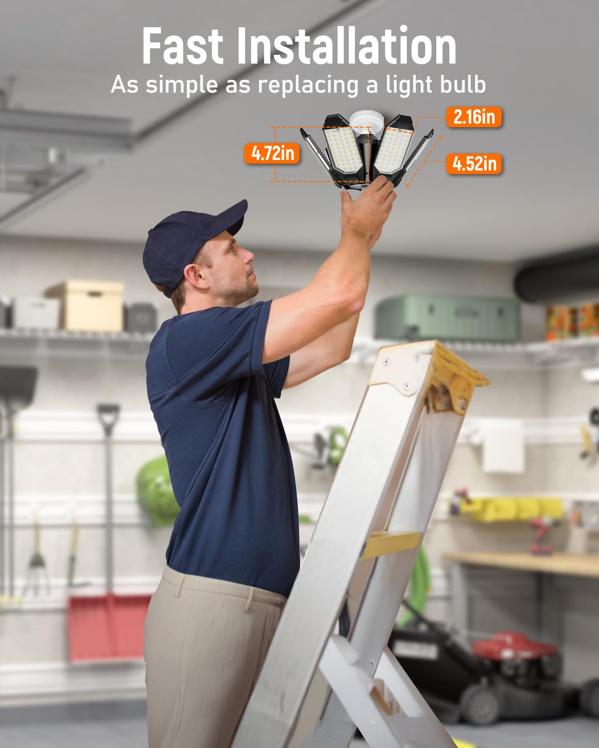 Adiding LED Garage Ceiling Light - 6 Pack Adjustable 60000lm Bright LED Basement Light 6 Deformable Panels 6500K Shop Lights Screw in E26 E27 Bulb Socket for Workshop Storage Room Warehouse Attic