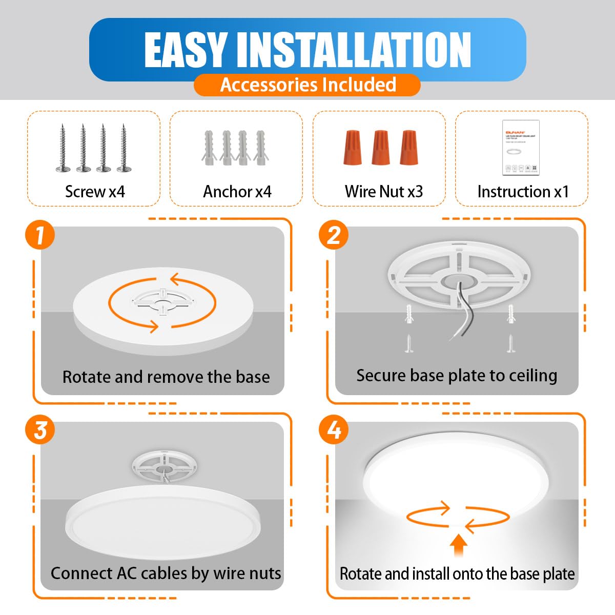 Allsmartlife LED Flush Mount Ceiling Light 4 Pack, 15.8 inch Thin Round Flat Panel Light 32W 4320lm, 3000K/4000K/6500K Dimmable, White Light Fixtures Ceiling Mount for Kitchen, Bedroom