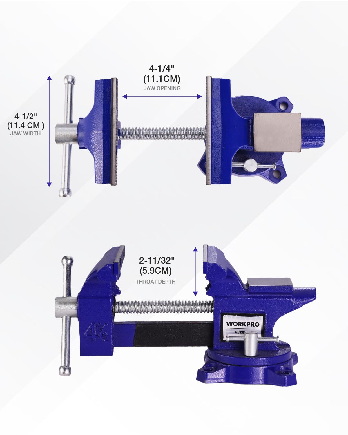 WORKPRO Bench Vise, 4-1/2" Vice for Workbench, Utility Combination Pipe Home Vise, Swivel Base Bench for Woodworking