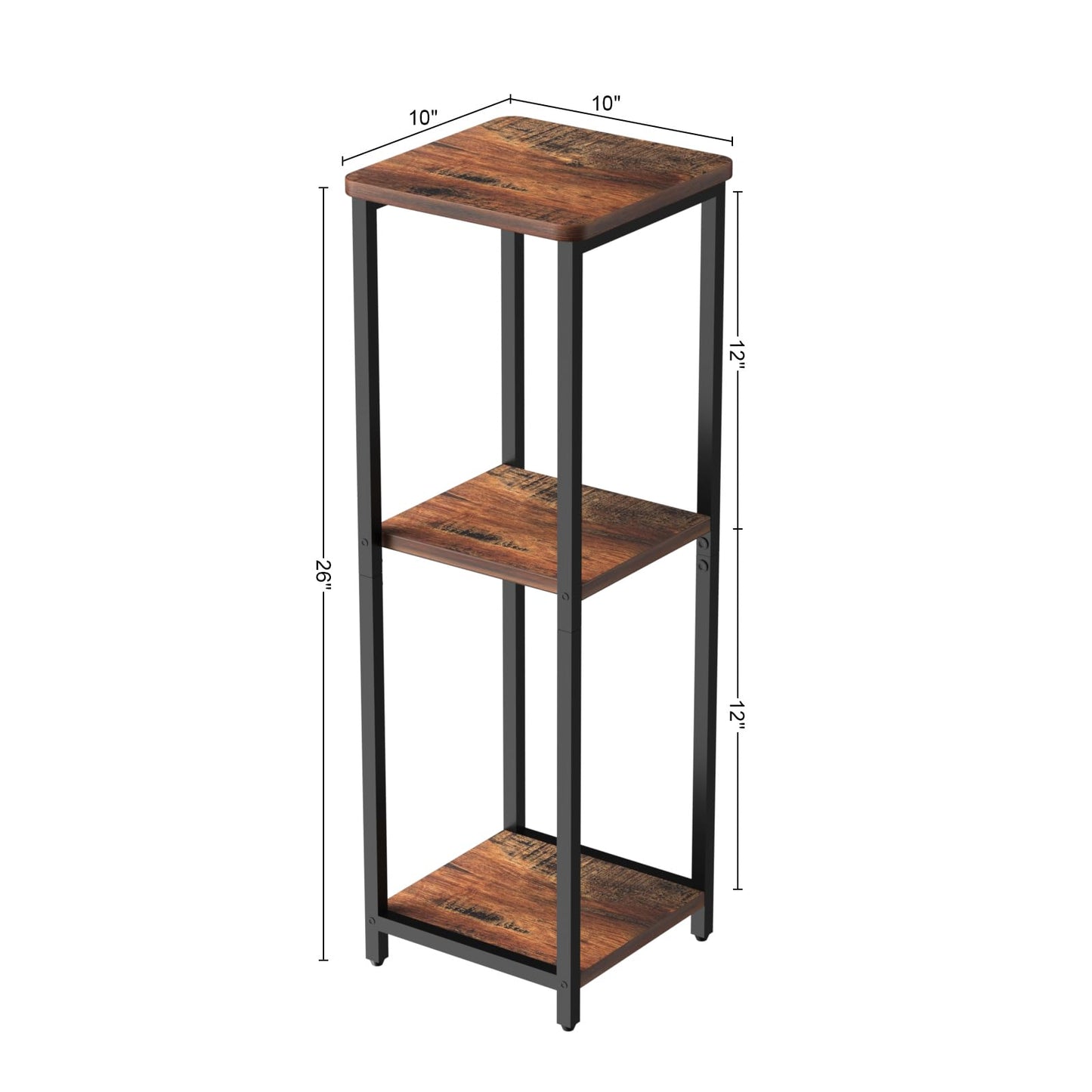 GHIMIGN 10" Wide Square Drink Table with Adjustable Feet - 3-Tier Small Side Table for Apartments, Balcony & Office | Space-Saving, Lightweight & Multi-Functional (Plants, Books, Drinks, Brown)