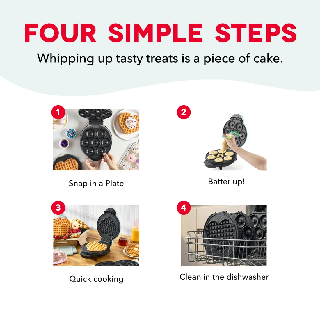 Dash MultiMaker® Treat Maker System - Make Mini Donuts, Cupcakes & Heart-Shaped Waffles - Interchangeable Plate Design - dishwasher safe Parts for Easy Cleanup - Aqua