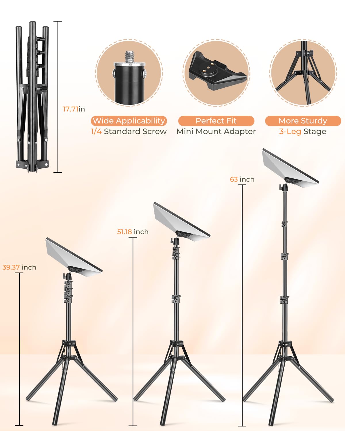 Starlink Mini Tripod Mount with Adapter, 3 Level Adjustable Height and 360° Tilt Compatible with Starlink Mounting Kit, Starlink Mini Mount Adapter with Sturdy& Stability for Outdoor Camping, RV