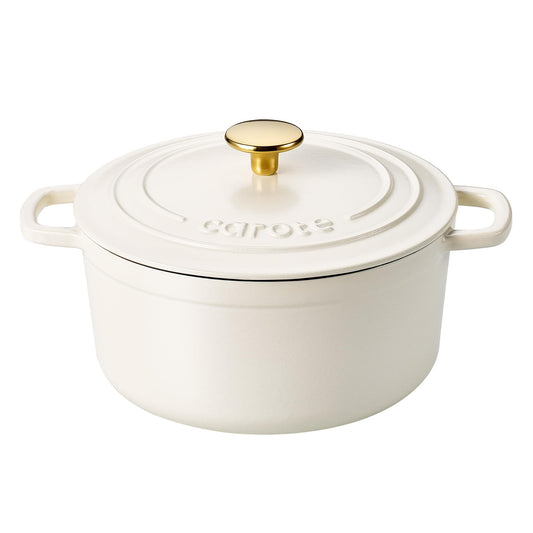 CAROTE Enameled Cast Iron Dutch Oven Pot with Lid, 4 QT Dutch Ovens, Heavy-Duty Cast Iron Pot for Sourdough Bread Baking, Braising, Stews, Roasting, Healthy & Non-Toxic, Dual Handles, All Stovetop Compatible, Oven Safe up to 500° F, Cream White