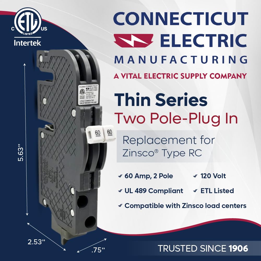 UBIZ0260-New Zinsco RC3860 Replacement. Two Pole 60 Amp Thin Series Manufactured by Connecticut Electric.