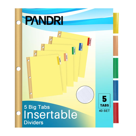 Binder Divider, PANDRI 200 Pack Binder Index Dividers with 5 Tabs and Sticky Notes, Letter Size Paper Binder Divider for School Office Home Business