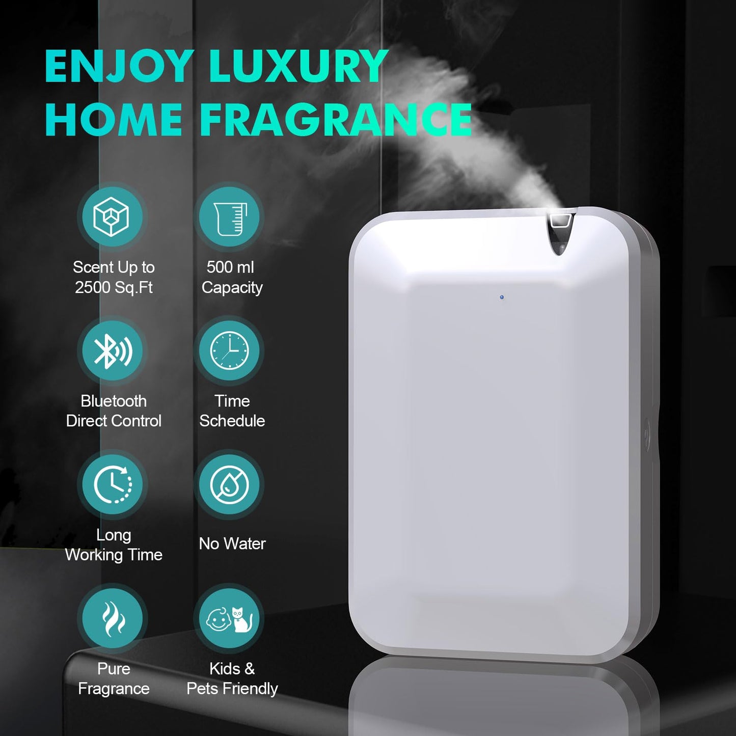 Smart Scent Air Machine for Home, 500ML/2500 Sq. Ft HVAC Professional Waterless Essential Oil Diffuser with Cold Air Technology, Bluetooth Fragrance Diffuser for Large Room, Hotel, Office, Spa