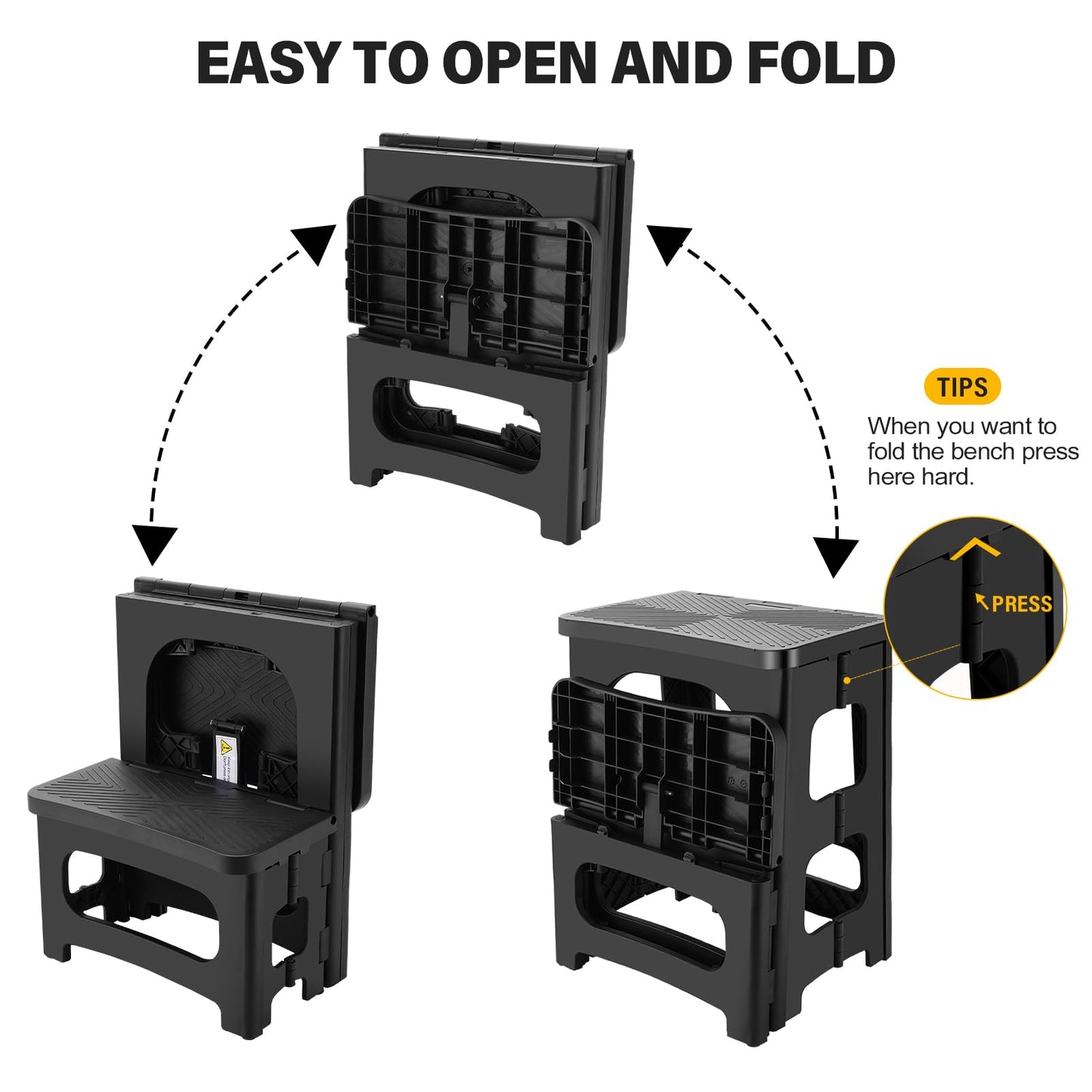 Folding 2-Step Stool for Adults, Non-Slip Collapsible Footstool for Office, Portable Bedside Step Stool, Hold up to 300 lbs, Lightweight & Foldable Step Ladder for Pool Office Home RV