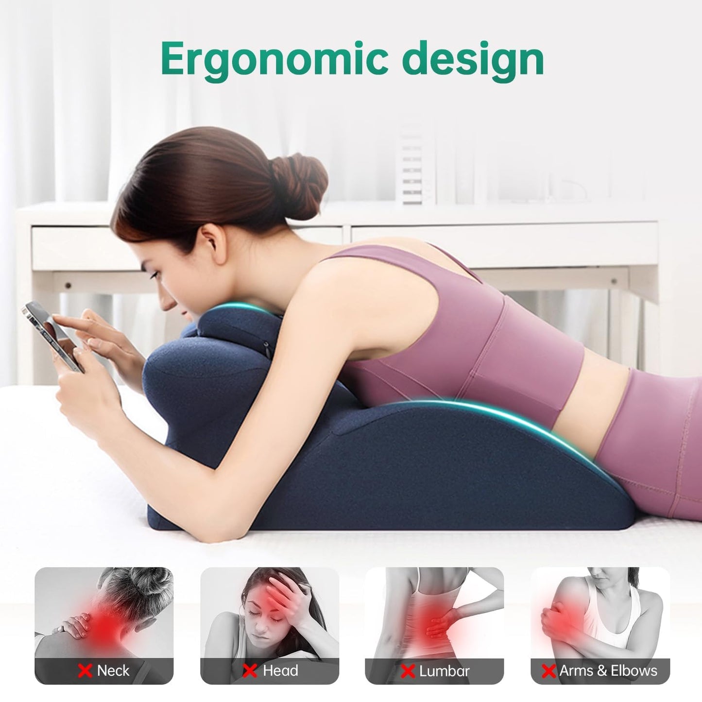 MOONYOOY Memory Foam Ergonomic Wedge Pillow for Sleeping, Acid Reflux & GERD Relief - Elevation Bed Support Pillow for Back Pain, Post Surgery Recovery, Reading with Removable Washable Cover