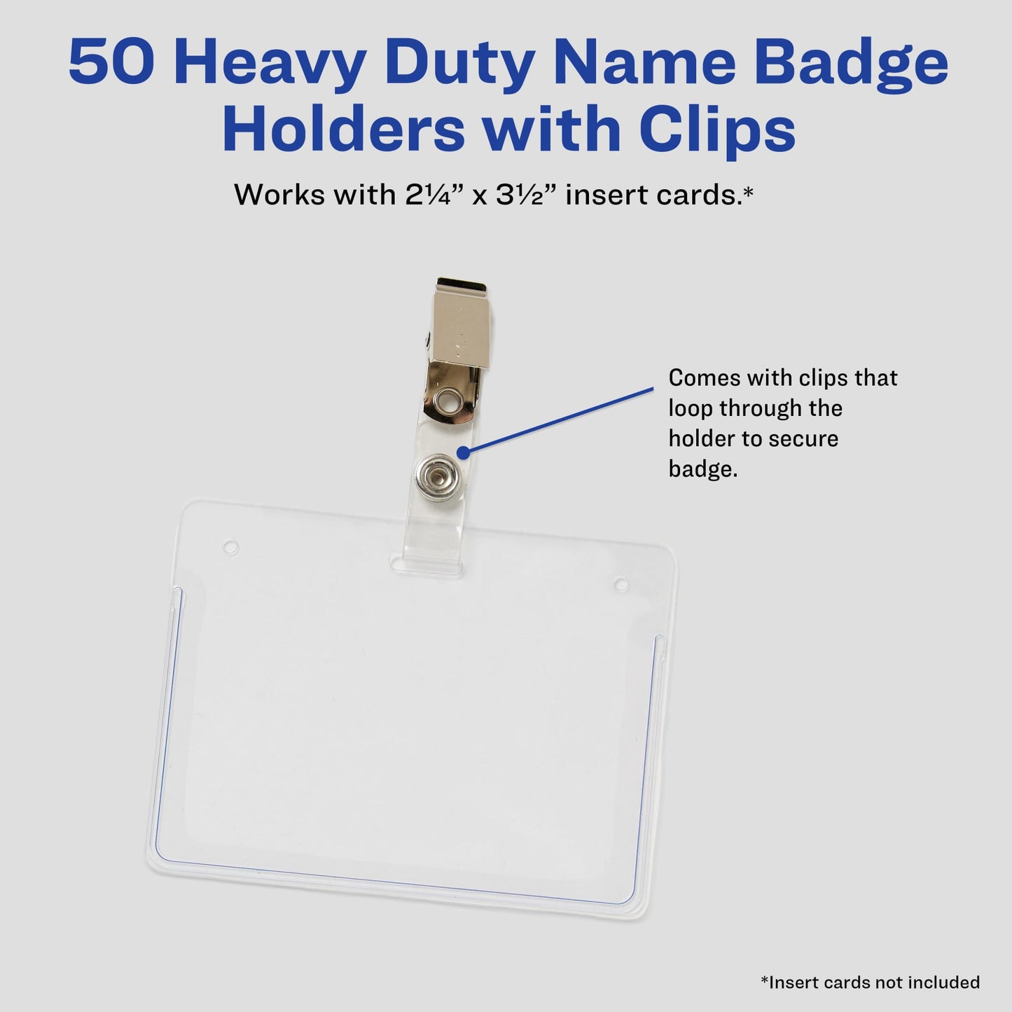 Avery Heavy Duty Badge Holders, 2.25" x 3.5", 50 Horizontal Name Badge Holders with Clips (2921)