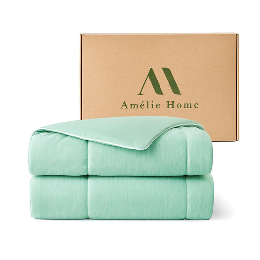 Amélie Home Cooling Comforter Twin Size, Reversible Lightweight Cooling Blanket for Hot Sleepers, Q-Max 0.43 Summer Breathable Cooling Quilt for Night Sweats, 68" x 90", Heather Mint Green