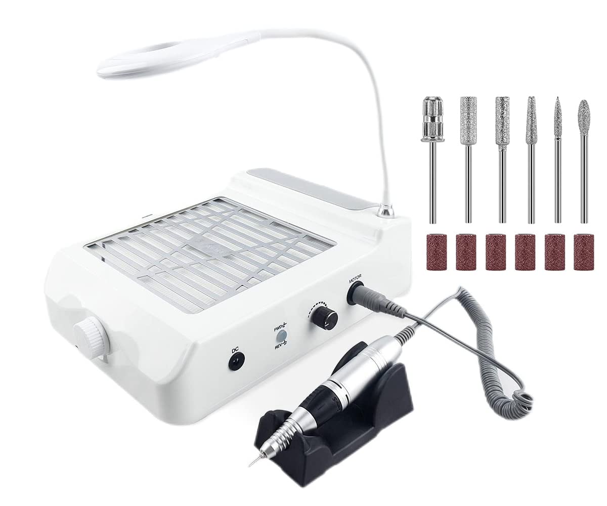 Nail Dust Collector- 4 in 1 Nail Dust Collector for Acrylic Nails-Electric Nail Drill 35000 RPM -80W Dust Collector for Nails - LED Table Light -GLHDDL-for Nail Salon and Everyday Home Use