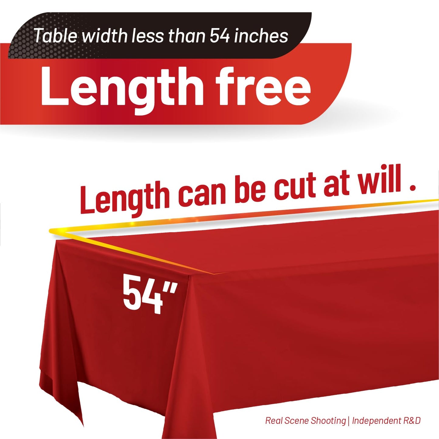 Plastic Table Cloth, 310 Ft X 54 in Disposable Tablecloth Red Tablecloth Premium PEVA Plastic Table Cloth Disposable with Any Cut Sliding Cutters for Picnics, Parties, Birthdays, Festivals
