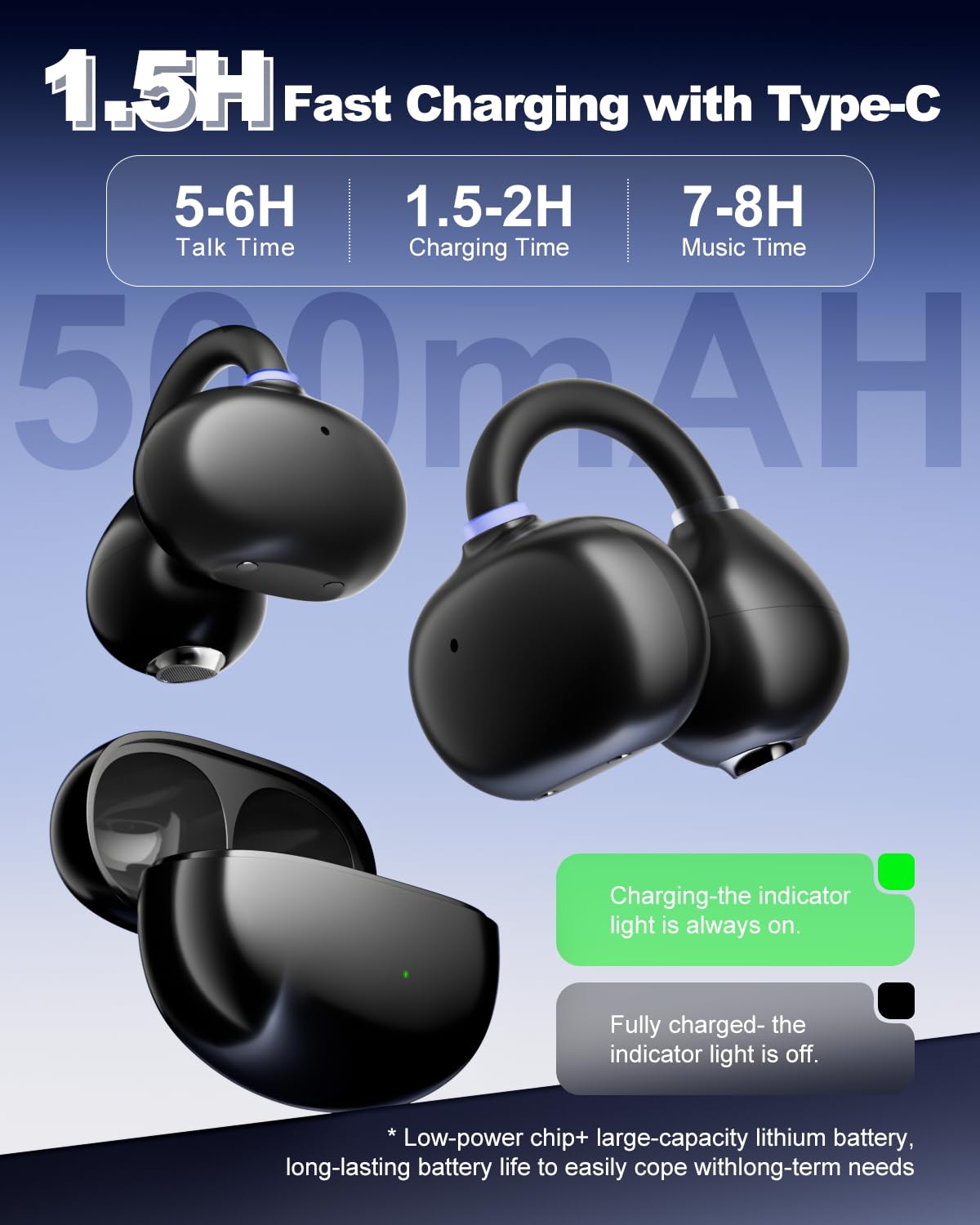 AMINY Open Ear Earbuds - Comfort Clip-On Earbuds, Lightweight Open Ear Headphones with 163 Languages AI Translation and Anti-Drop Design, 48H Play Bluetooth 5.4 Fit Sports Travel