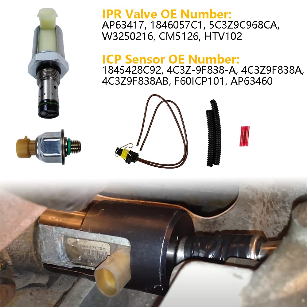 6.0 IPR Valve with ICP Sensor and Pigtail | Replacement for 2003-2010 F250 F350 F450 F550 E450 Super Duty Excursion, 04-10 E350 E450 | Replace# CM-5126, 1846057C1, 4C3Z-9F838-A, 1845428C91