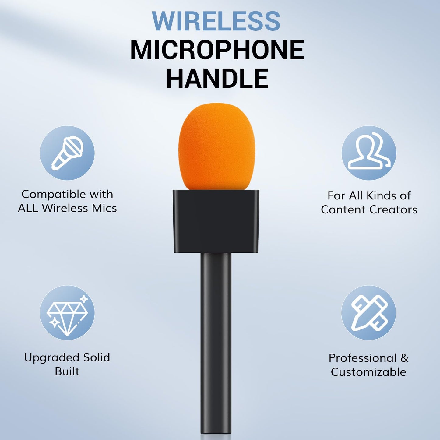 TONOR 2-Pack Handheld Adaptor for Interview Mic, Wireless Microphone Holder for Lavalier, Compatible with Rode, DJI and All Lav Mic, Microfono Solapa Stand with Flag Station, Windproof Foam, TP20