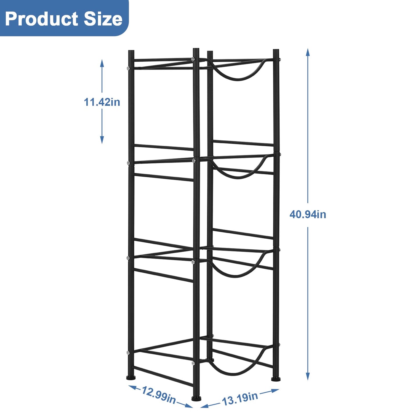 smusei 5 Gallon Water Bottle Jug Holder 4 Tier Heavy Duty Cooler Jug Storage Rack Detachable Bottle Organizer Shelf for Home, Kitchen, Office, Breakroom Space Save, Black