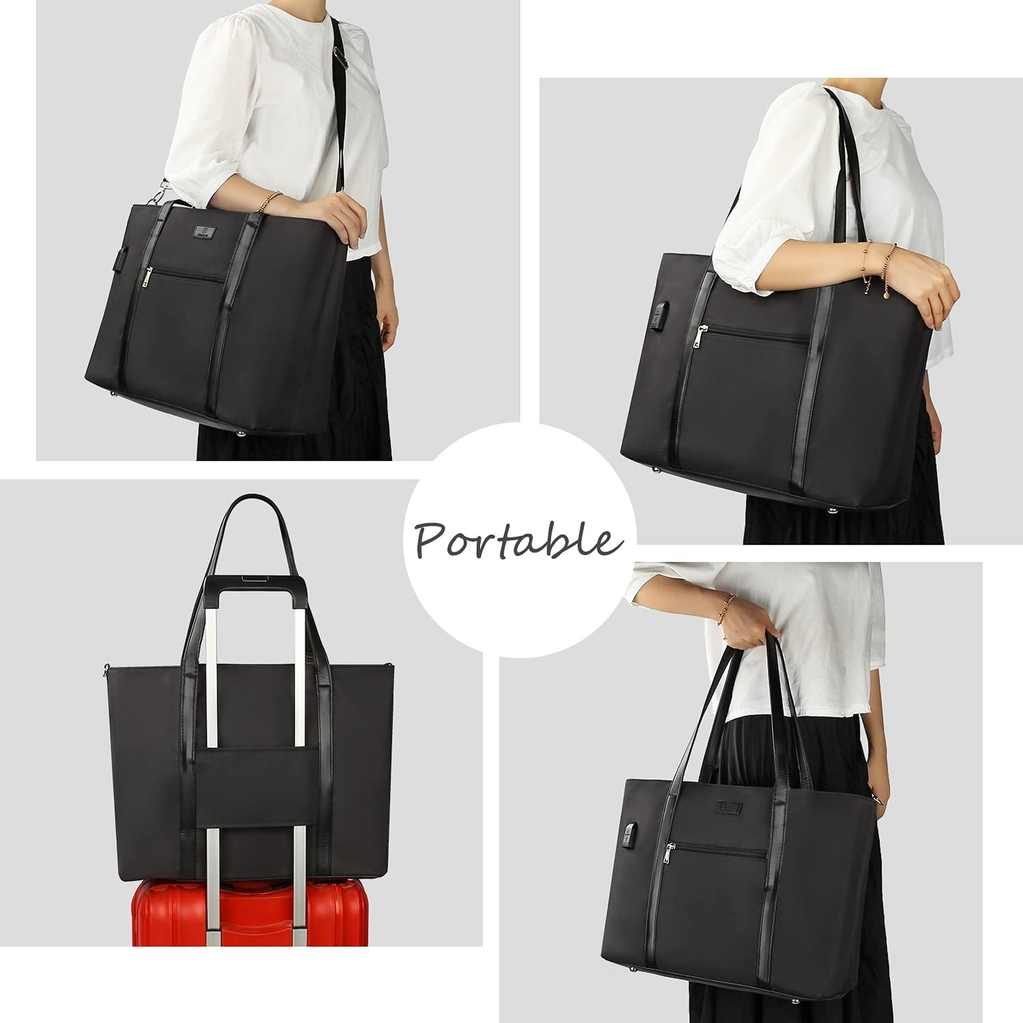 Laptop Tote Bag for Women 17.3 Inch Laptop Bag Large Teacher Tote Bag Waterproof Nylon Work Bag with USB Computer Tote Bag Large Laptop Bag for Women Handbag Satchel Shoulder Bag