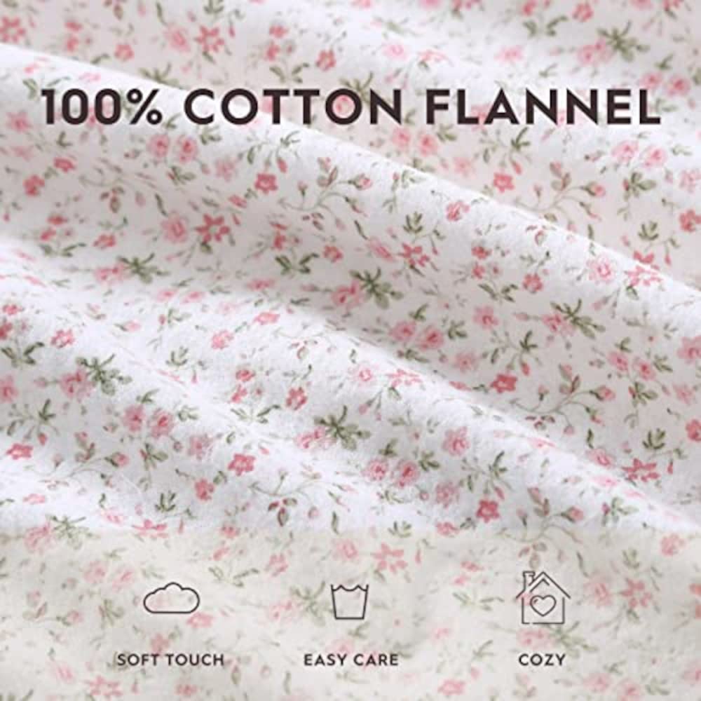 Laura Ashley Home - King Sheets, Cotton Flannel Bedding Set,4 pcs, Brushed for Extra Softness & Comfort (Evie Pink, King), Evie Pink/Green/White