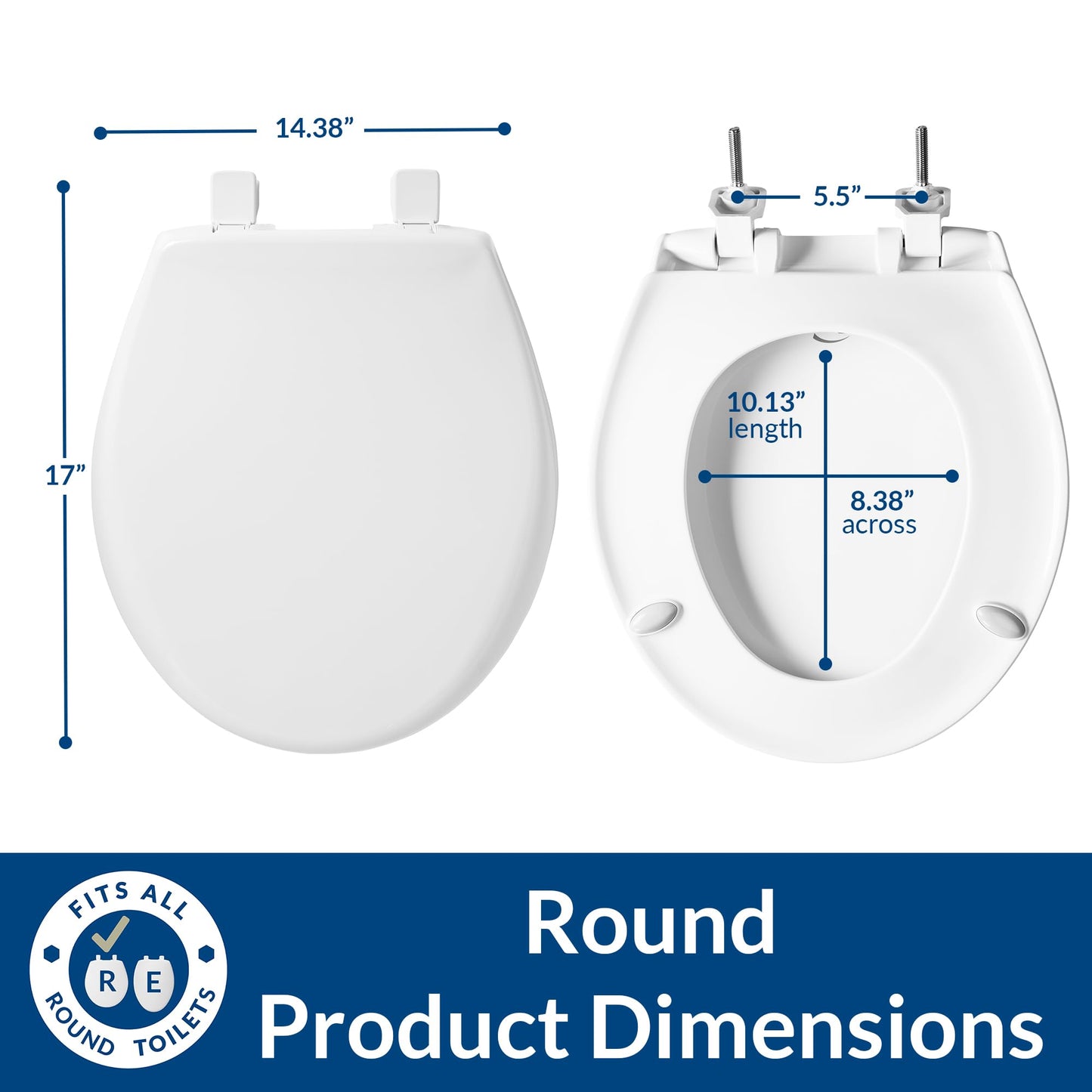 BEMIS 790TDGSL Commercial Heavy Duty Closed Front Toilet Seat with Cover, Industrial No Slam Seat with Secure Installation, Made in USA, Round, White