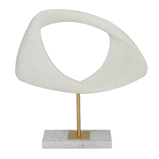 Deco 79 Polystone Abstract Decorative Sculpture Cut-Out Home Decor Statue with Marble Stand, Accent Figurine 12" x 3" x 13", White