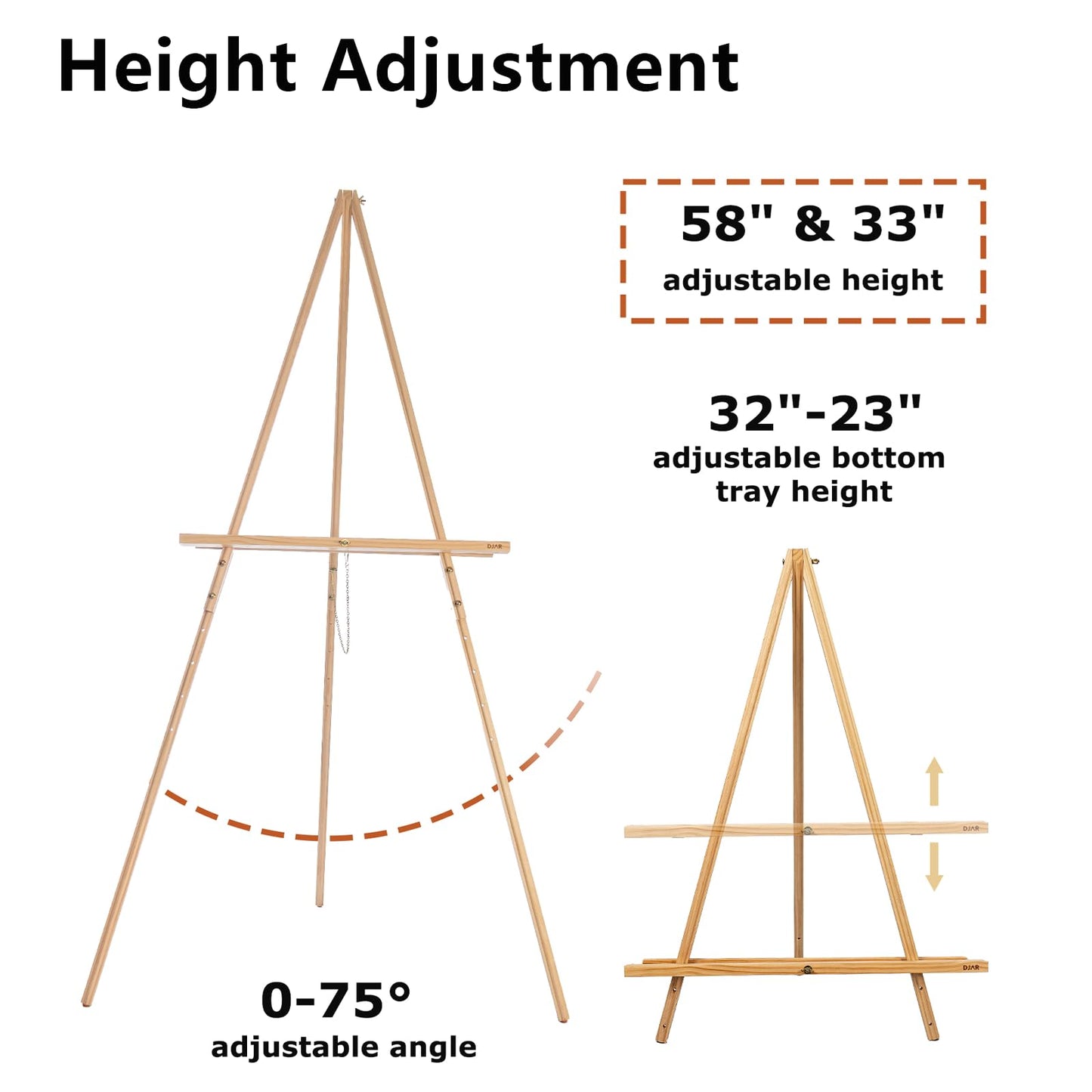 DJAR 3 Pcs 63" Wooden Easel Stand for Sign, Dual-use Adjustable Height, Wood Floor Display Easel for Wedding, Welcome Board, Poster, Picture, Photo- Natural