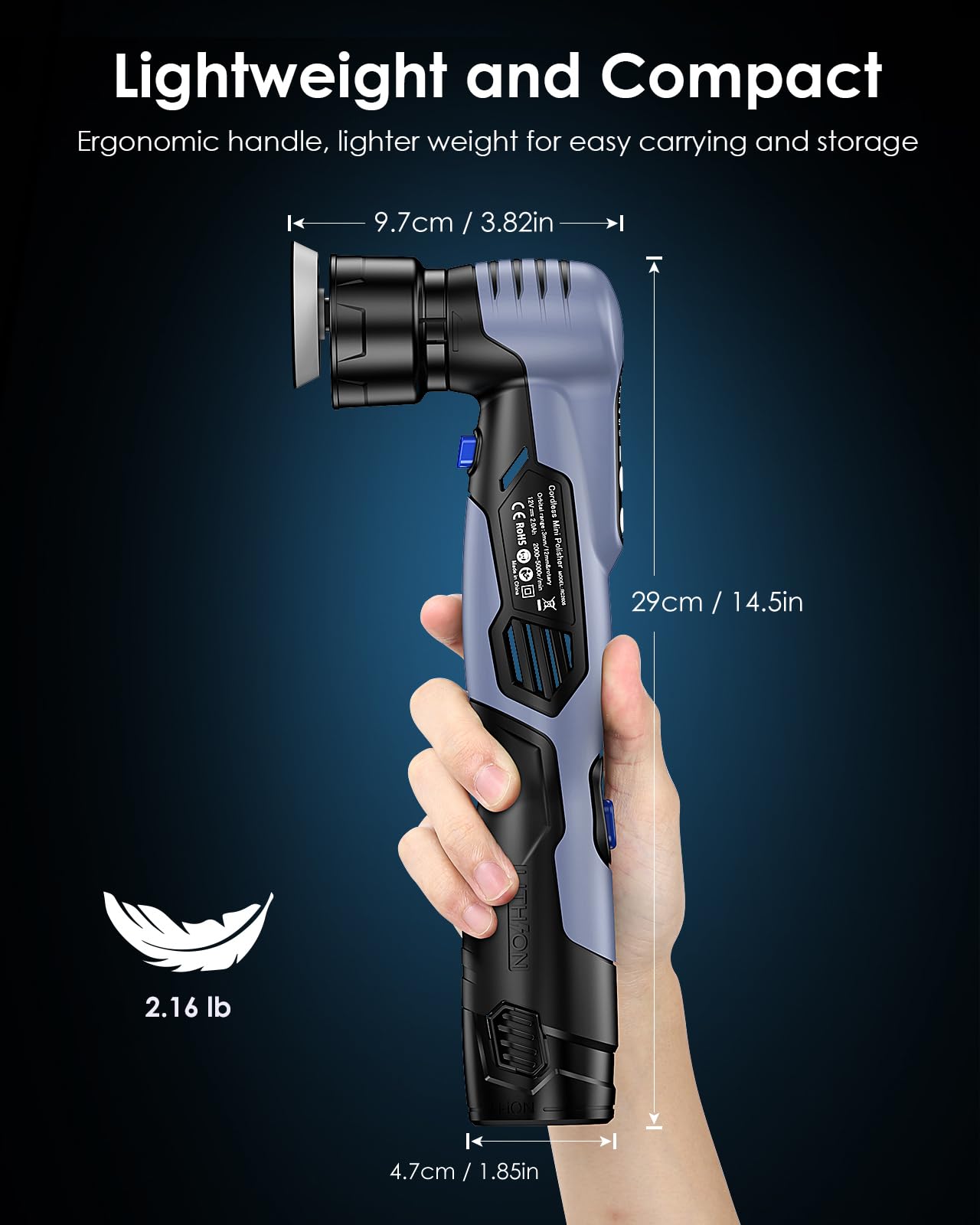 12V Cordless Mini Polisher – 2/1.5-inch Backing Plates, Dual （DA/RO ）Modes, 53 All-Inclusive Accessories & 6 Variable Speeds. A Versatile Mini Buffer for Pro Car Detailing & Flawless Polishing