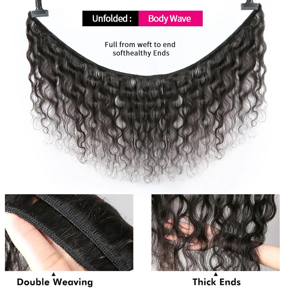12A Body Wave Bundles Human Hair 16 18 20 Inch Human Hair Bundles 100% Unprocessed Brazilian Virgin Hair 3 Bundles weave for Black Women Natural Color