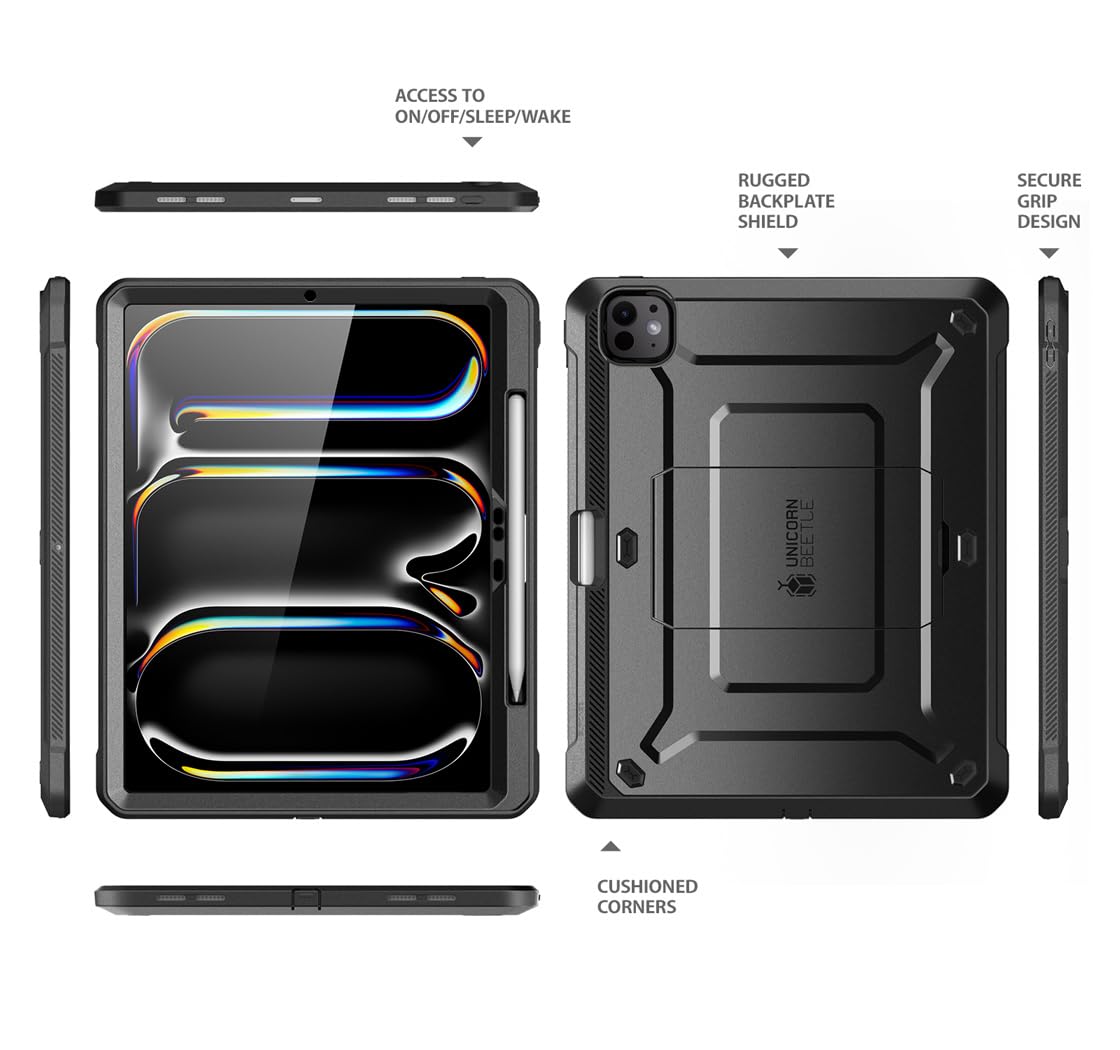 SUPCASE for iPad Pro 13 Inch Case M4 2024 7th Generation with Pencil Holder (Unicorn Beetle Pro), [Built-in Screen Protector & Stand] Full-Body Rugged Cover for iPad Pro 13 Inch M4 2024 7th Gen, Black