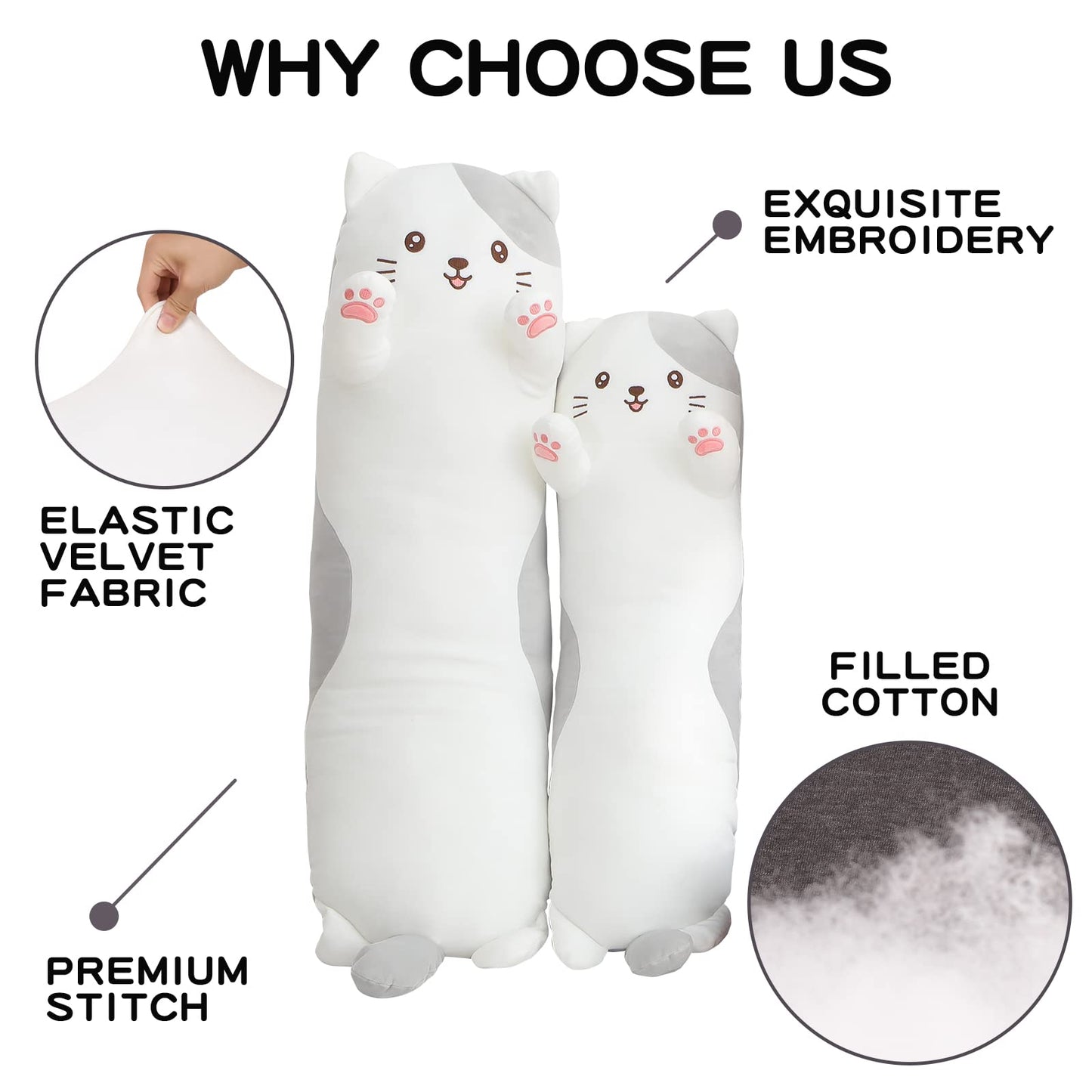 Dalmao 36" Cat Stuffed Animal, Soft Long Pillow Doll Cute Cartoon Kitten Plush Body Pillow Plushies Toy Gift for Kids, Girls, Birthdays, Valentine's, Christmas