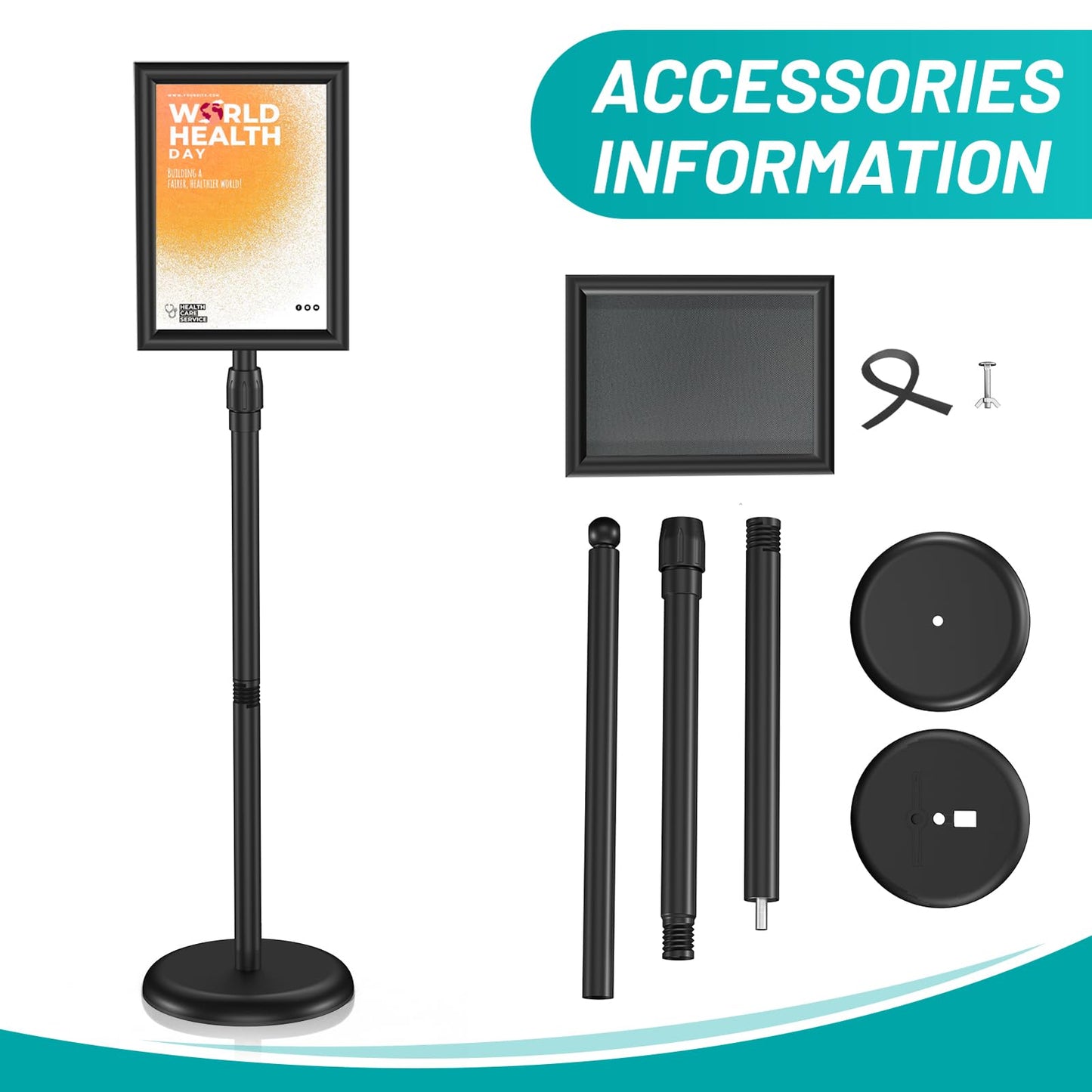 Hemndic Sign Stand 11x17 inch, Adjustable Floor Standing Sign Holder, 360° Rotation Sign Holder Stand with Snap-Open Frame, Outdoor Indoor Pedestal Sign Holder Display