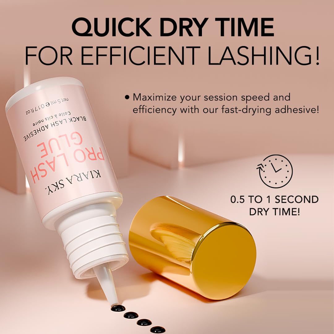 KIARA SKY Professional Lash Pro Glue | Extra Strong | 0-1s Dry Time | 8 Weeks Retention | Semi-Permanent | Maximum Hold | Black 0.17 Fl Oz