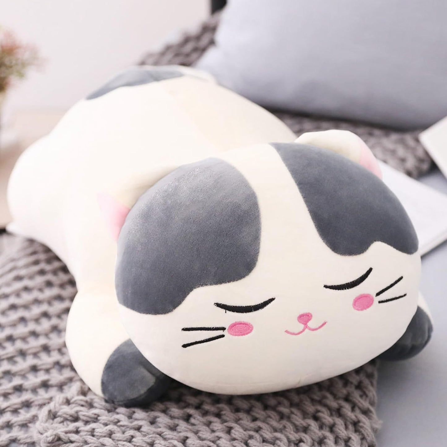 (Gray) - elfishgo Cat Big Plush Hugging Pillow, Super Soft Kitten Kitty Stuffed Animals Toy Gifts for Kids, Girls, Bed, Christmas, Valentine 60cm (Grey)