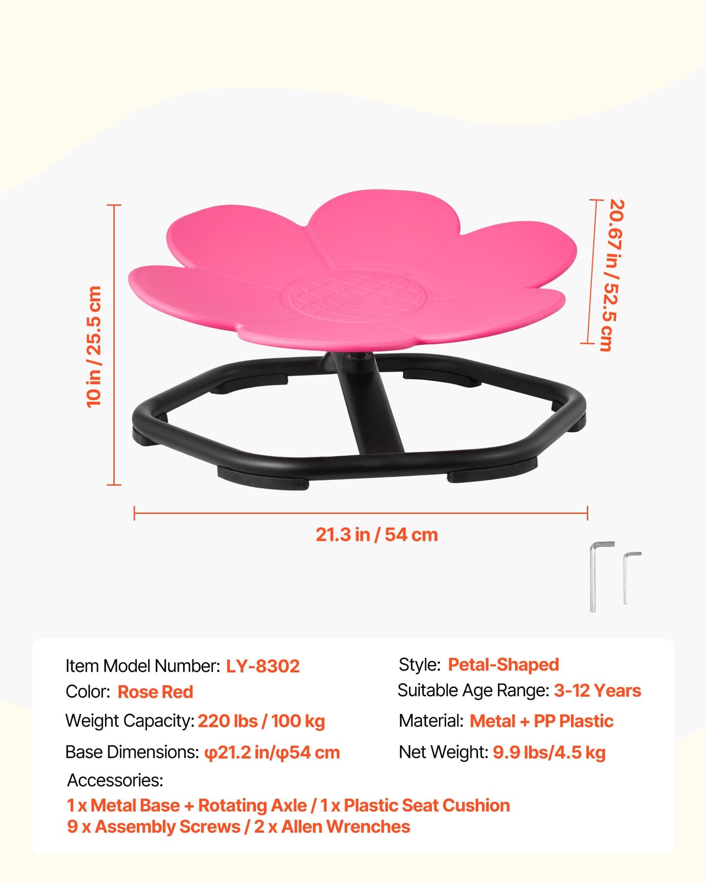 VEVOR Kids Swivel Chair, 220 lbs Capacity, Flower Shape Sensory Spinning Chair, Autistic Kids Sensory Toy Seat with Non-Slip Metal Base, Toddler Sit & Spin Seat for Coordination Balance Focus, Rose
