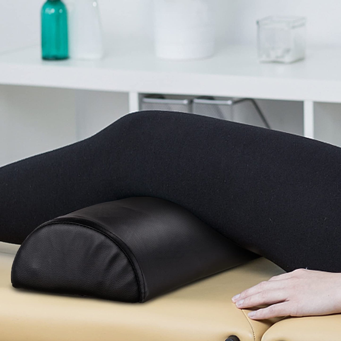 Noverlife Upgraded Large Half Round Neck Massage Table Bolster Pillow Pad, PU Leather Half Moon Massage Table & Spa Bed Pillow Cushion, Semi-Round Pillow Cushion Massage Bolster for Head Leg Knee