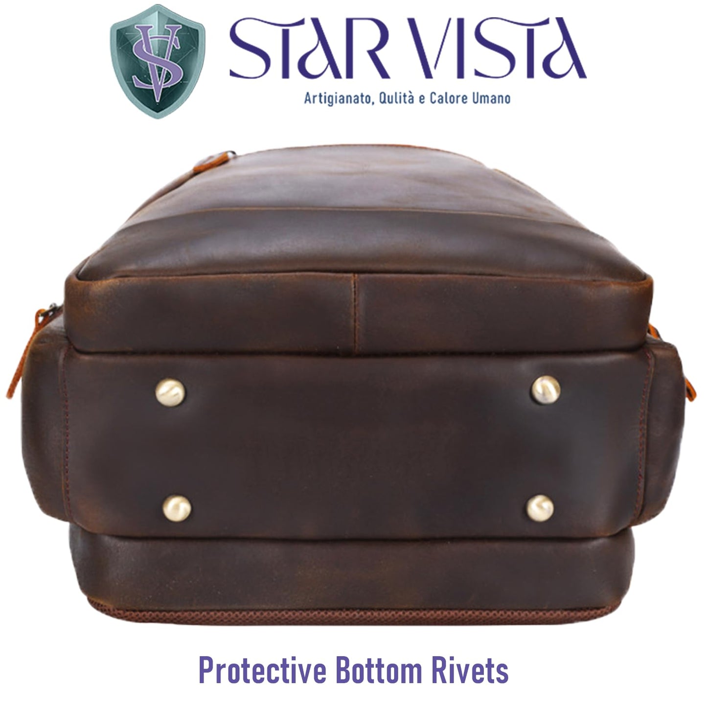 STAR VISTA Nettuno15.6 Vintage Full Grain Leather Laptop Backpack for Men, Multi Pockets, Casual Outdoor Business Travel Rucksack, YKK Zippers