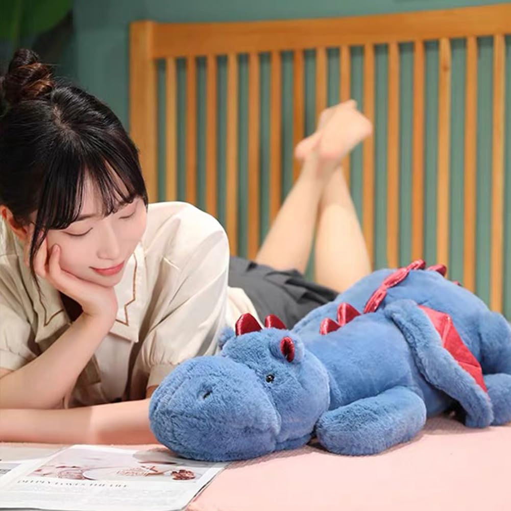 Leahaoe Weighted Dragon Stuffed Animal, Soft and Sturdy Weighted Dragon Plush for Kids and Adults, Medium Blue Dragon Stuffed Animal(35.4" 5Lbs)