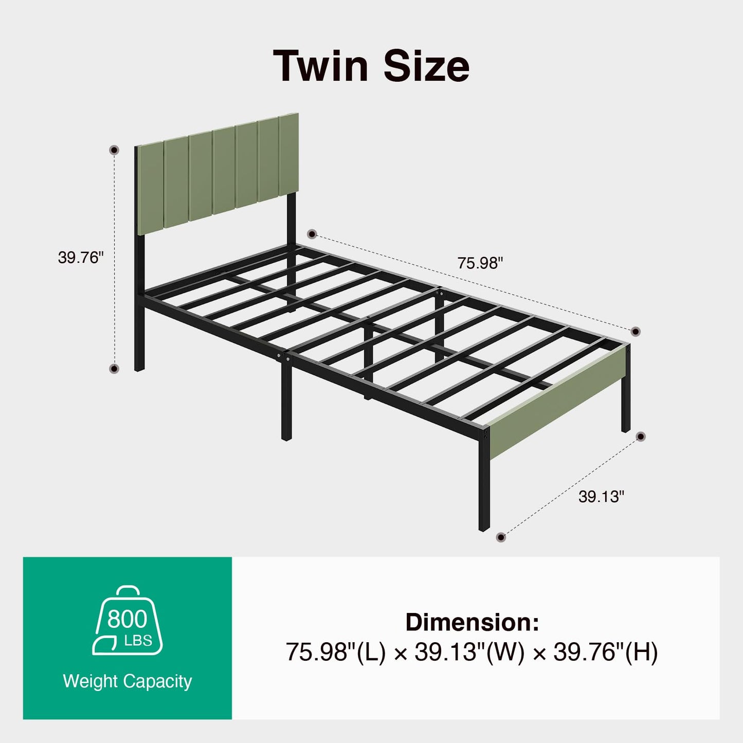 Novilla Twin Bed Frame with Modern Wooden Slatted Headboard, Easy Assembly, Heavy Duty Metal Platform, Noise-Free, Under-Bed Storage, No Box Spring Needed
