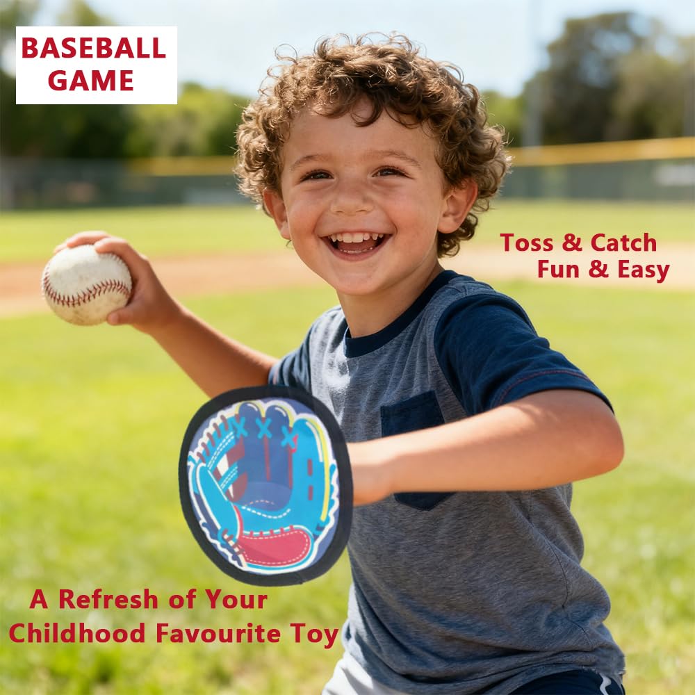 Toss and Catch Ball Game, Kids Toddler Baseball Catch Toy, Outdoor Game for Beach Pool Yard, Birthday Gifts for Boys Girls Age 3-12, 4 Paddles Sticky Ball and Catch Game