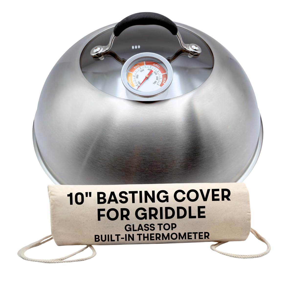 Family Counter Basting Cover for Griddle with Thermometer and Glass Top, 12-Inch Stainless Steel Melting Dome with Steam Vent for BBQ and Grilling on Flat Top, Blackstone Griddle Accessories