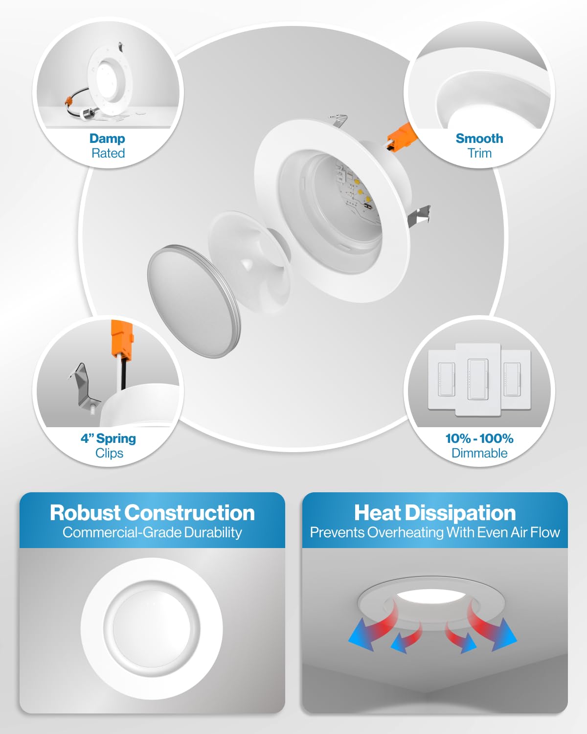 Sunco LED Recessed 4 Inch, 16 Pack Selectable 2700K/3000K/3500K/4000K/5000K, Dimmable Can Lights, Smooth Trim, 11W=40W, 660LM, Damp Rated, Retrofit Installation - UL Certified